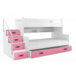 Poschodová posteľ MAX 3 + 2x matrace bielo-ružová 